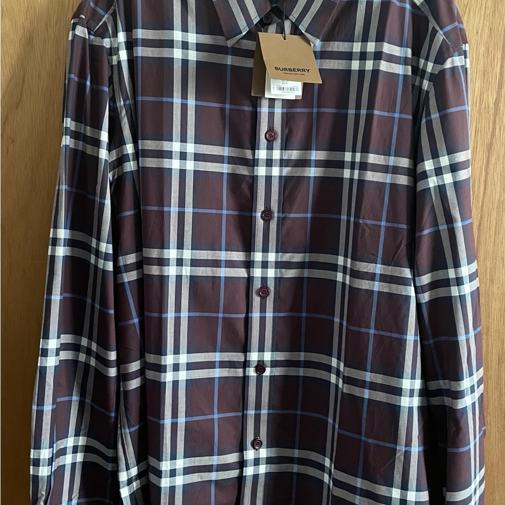 ** SOLD ** NWT BURBERRY Men's Deep Maroon IP Check Shirt Button Down Size XXL